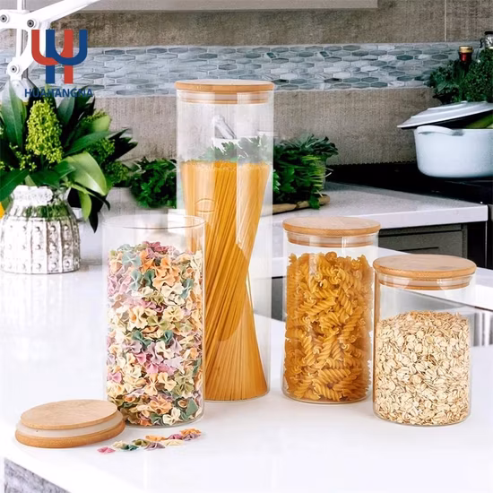 Glass Jar, Food Jar, Glass Food Storage Containers Glass Storage Jar with Airtight Bamboo Lids Kitchen Glass Canisters for Coffee, Flour, Sugar, Candy, Cookie