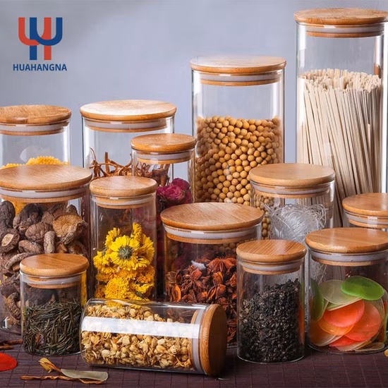 Glass Jar, Food Jar, Glass Food Storage Containers Glass Storage Jar with Airtight Bamboo Lids Kitchen Glass Canisters for Coffee, Flour, Sugar, Candy, Cookie