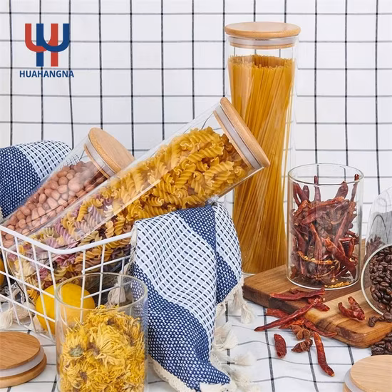 Glass Jar, Food Jar, Glass Food Storage Containers Glass Storage Jar with Airtight Bamboo Lids Kitchen Glass Canisters for Coffee, Flour, Sugar, Candy, Cookie