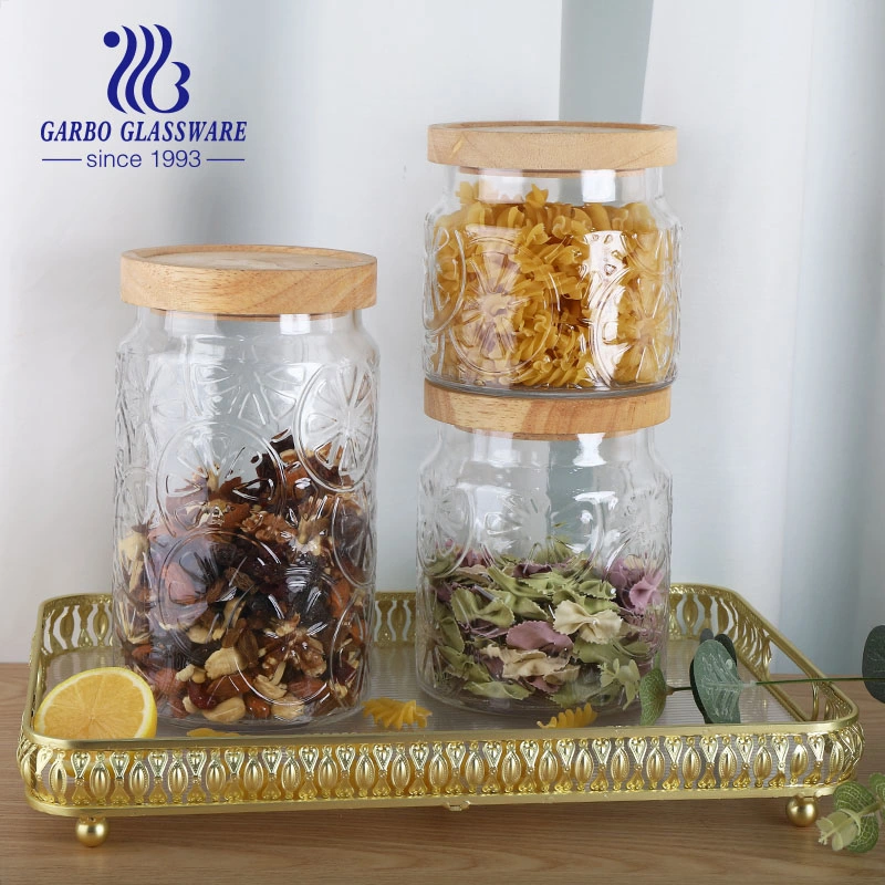 960ml Glass Storage Jar with Wooden Cover for Kitchen for Sale