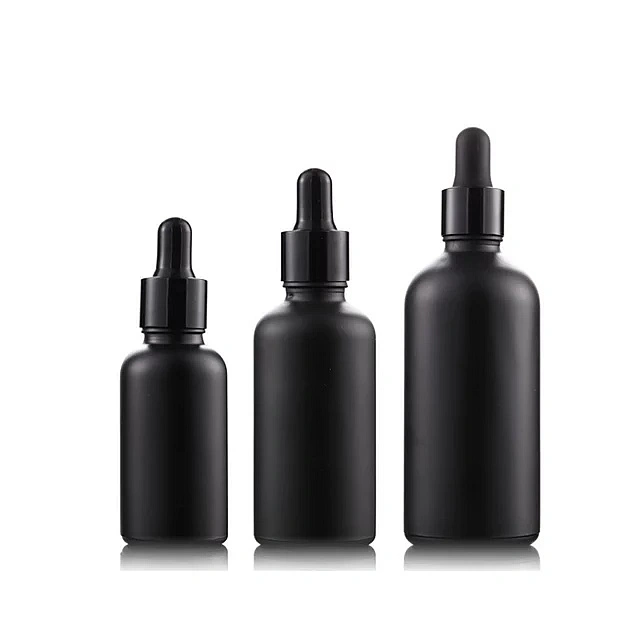 Hot Sale 5ml 10ml 15ml 20ml 30ml 50ml 100ml Frosted Matte Black Glass Bottle Essential Oil Dropper Bottle